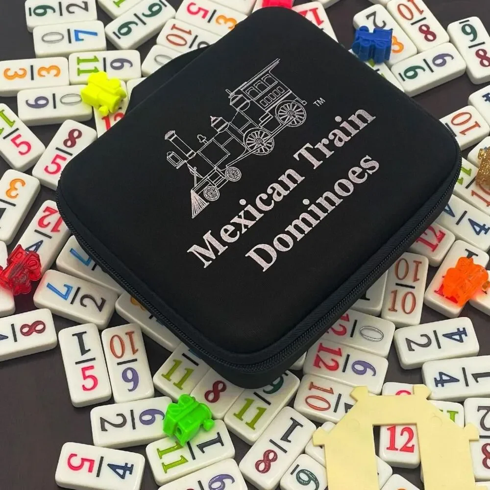 Dominoes Double 12 Color Number Mexican Train Game Set With Travel Bag NEW